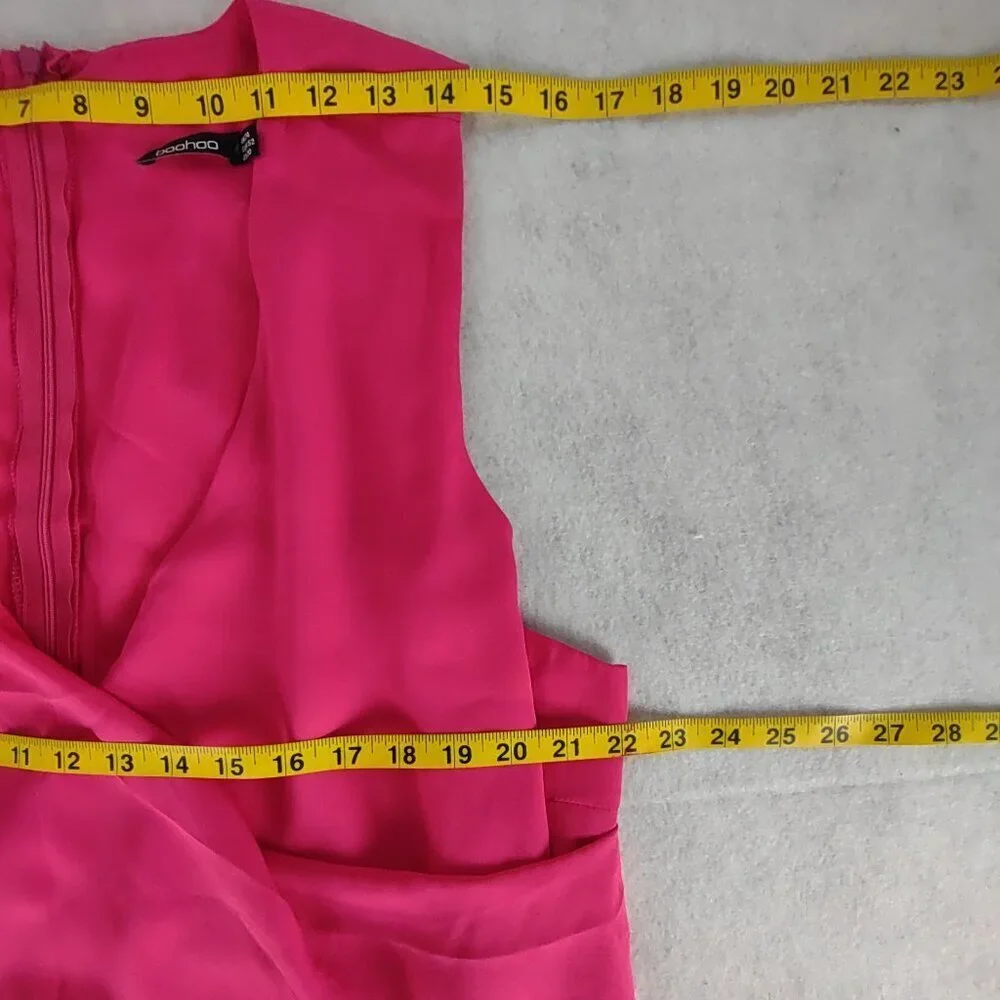 Boohoo Plus Hot Pink Sleeveless Draped Wrap Midi Dress V Neck Women's Size 20 - Picture 9 of 12